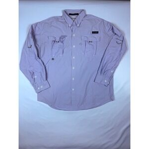 Columbia PFG Super Bahama Mens XL Pink Blue Plaid Fishing Shirt Long Sleeve UPF
